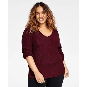ALFANI Plus Size Ribbed Shine V-Neck Top 1X